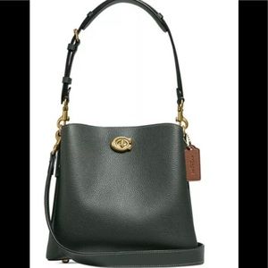 Coach Willow Small Amazon Green/brass Bucket Bag In Colorblock Leather